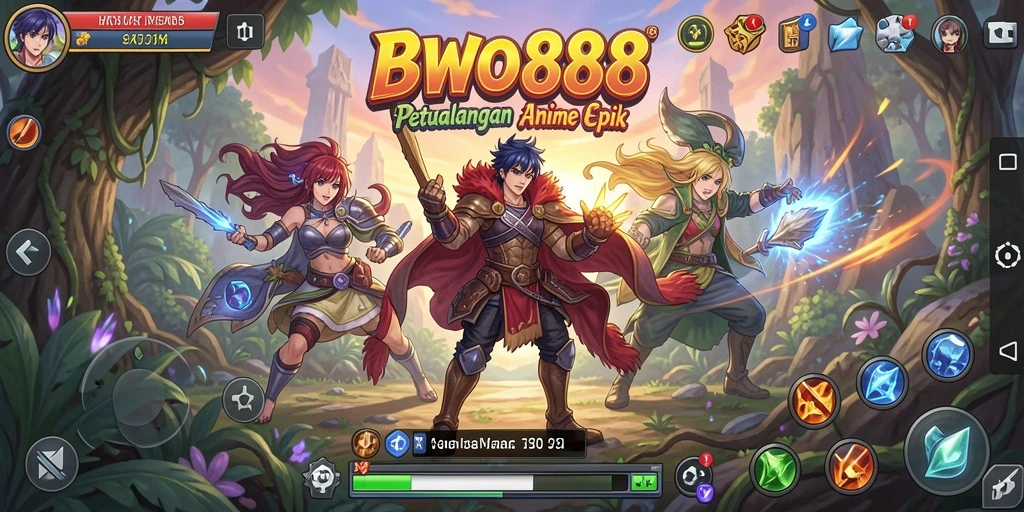Tampilan gameplay menarik dari BWO888 dengan karakter Anime yang berwarna-warni.