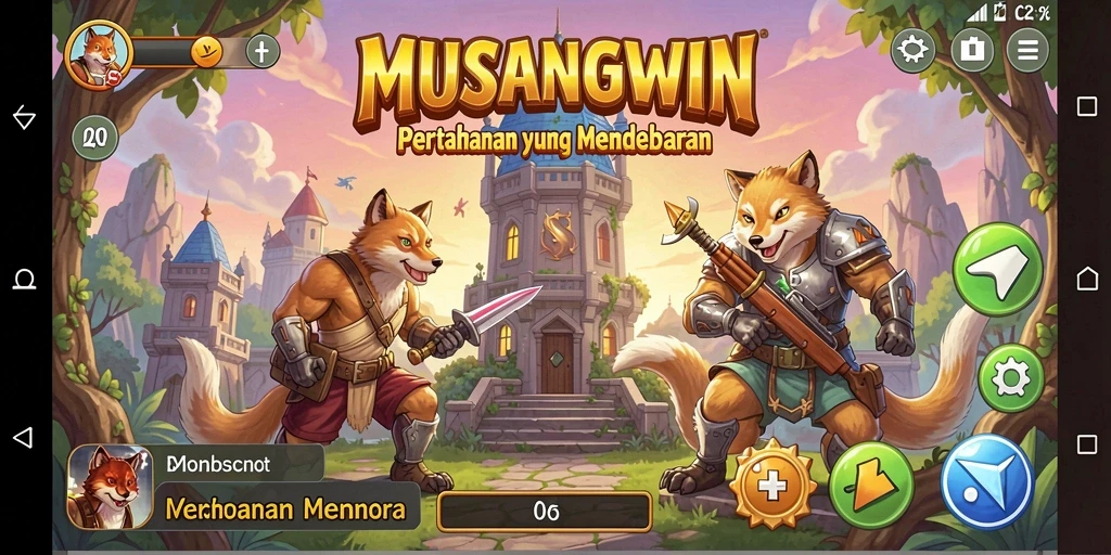 Tangkapan layar gameplay MUSANGWIN menunjukkan strategi menara yang mendebarkan.