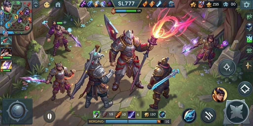 Cuplikan gameplay seru SL777 dalam pertempuran MOBA.