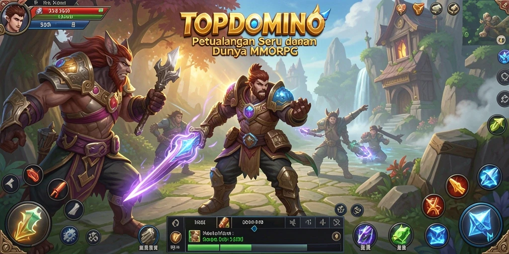 Tangkapan layar permainan TOPDOMINO dengan aksi karakter dalam petualangan MMORPG.